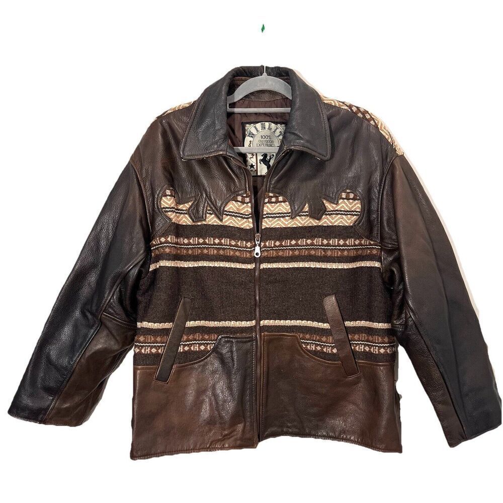 Winlit Cowgirl Leather Jacket Women’s L Western Embroidered Navajo Aztec Brown